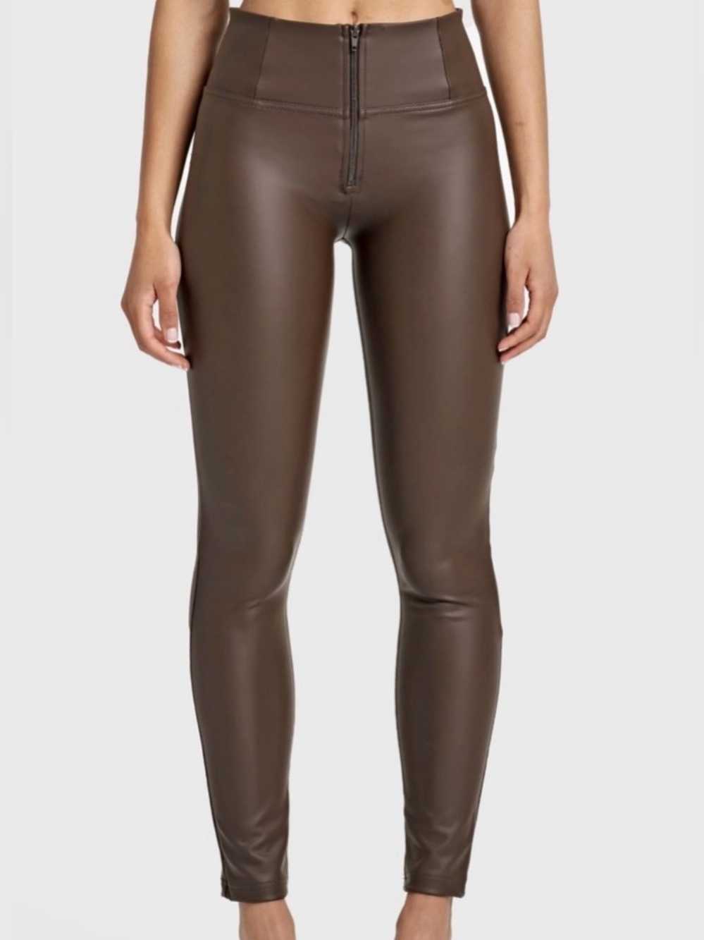 Freddy WR.UP Faux Leather Leggings Brown Zip Front XS